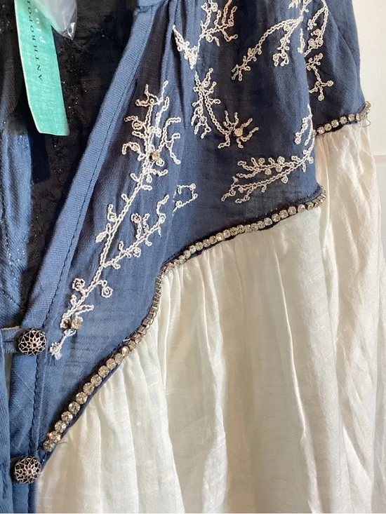 Anthropologie Puff-Sleeve Embroidered Buttondown Blouse Pilcro NEW 2X Ivory - Picture 7 of 16